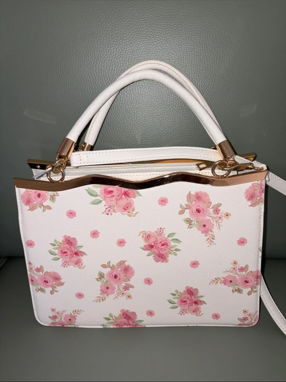 Grossi 🆕 York Floral Pearl Charm White & Pink Tote Bag
